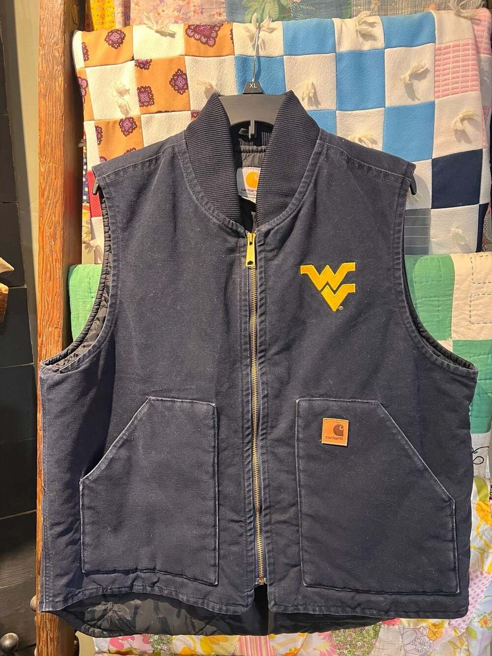 Vintage Carhartt West Virginia WVU Arctic Vest Size L Blue